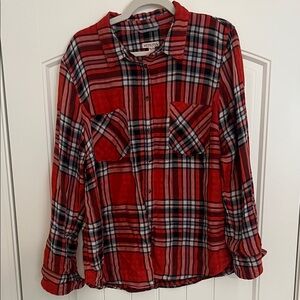 Merona Women’s Red/Burnt Orange Plaid Button Down Shirt Sz XXL